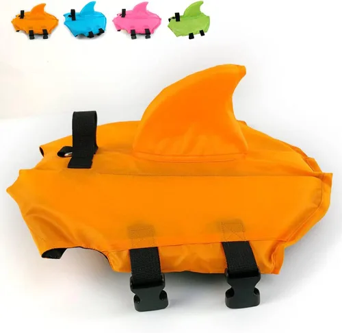 Vista 11 de Snik-S Chaleco salvavidas para perros - Preserver con cinturón ajustable, chaqueta de tiburón para nadar para mascotas para perros de nariz corta