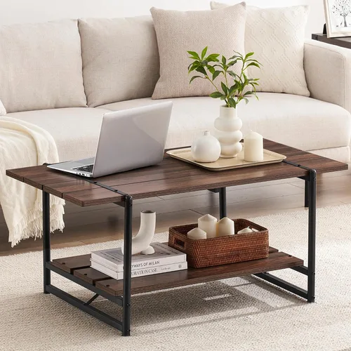 Vista 9 de Mesa auxiliar para sala de estar, mesas de sala de estar de 2 niveles, mesa de centro moderna para sala de estar, mesa de centro de madera