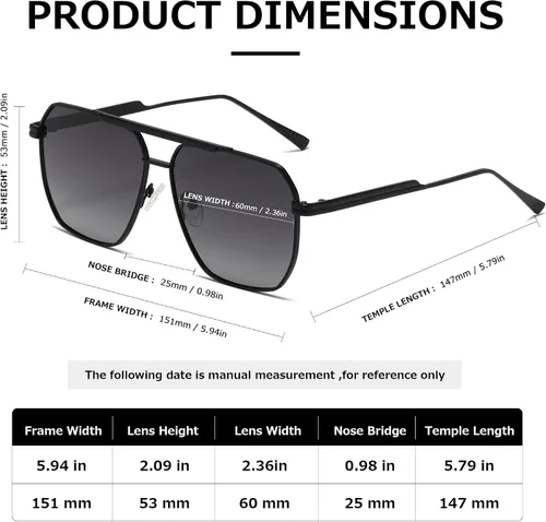Vista 6 de kimorn Gafas de sol polarizadas para mujer y hombre, retro, de gran tamaño, cuadradas, vintage, modernas, clásicas, grandes, de metal, gafas de sol