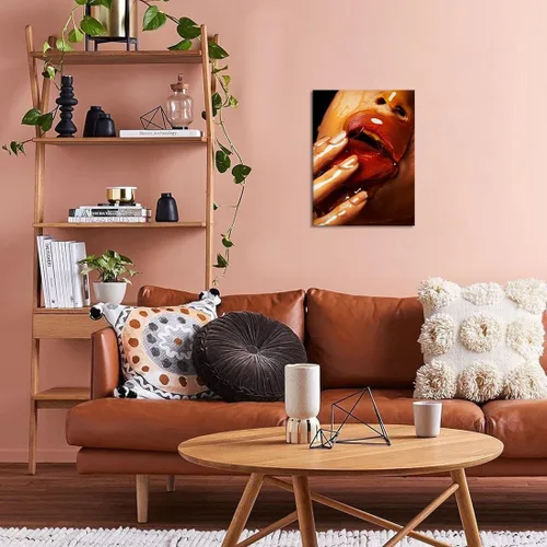 Vista 4 de Arte de Pared en Lienzo Boca Moderna Sexy con Imágenes de Miel Pinturas Contemporáneas para Decoración del Hogar para Sala de Estar Bar Juego