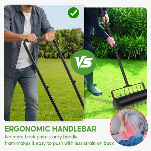 Vista 8 de Aireador de césped, aireadores manuales resistentes para césped con doble peso de hasta 100 libras, herramienta de césped con 39 picos, aireador