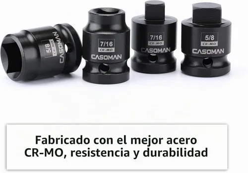 Vista 4 de CASOMAN Juego de enchufes de tubo de transmisión de 1/2 pulgada, 8 unidades, Cr-Mo, SAE, macho/hembra, 7/16", 1/2", 5/8", 9/16", unidad cuadrada