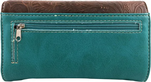 Vista 4 de Justin West Tooled - Bolso de mano de piel con diamantes de imitación, corte láser, color turquesa