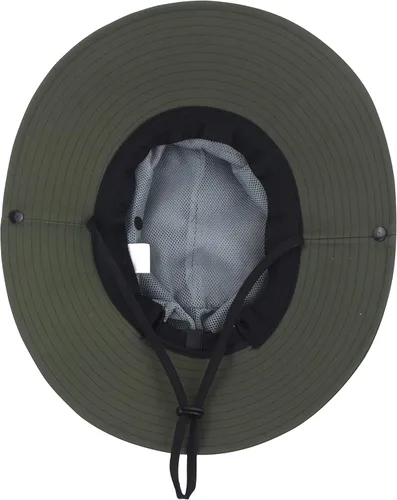 Vista 4 de Sombrero de verano para mujer, ala ancha, protección UV, plegable, para cola de caballo, para playa, pesca, senderismo Verde militar