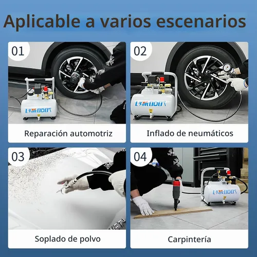 Vista 7 de Compresor de aire eléctrico sin aceite silencioso, 68 dB, tanque de aire de 1 galón