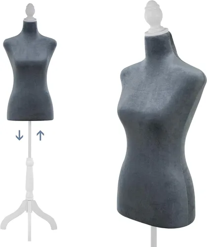 Vista 8 de Maniquí cuerpo vestido forma torso maniquí femenino 49.6-63.4 pulgadas maniquí con altura ajustable trípode de madera soporte para la exhibición