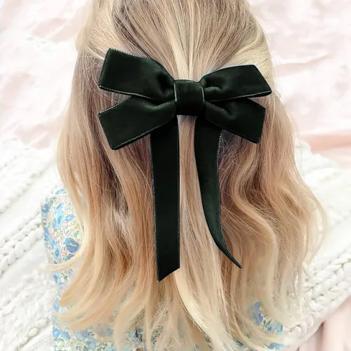 Vista 6 de 2 lazos de terciopelo para el cabello, pinzas de cinta para el cabello verde, pinzas de cocodrilo para otoño, accesorios para el cabello
