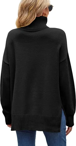 Vista 4 de XIEERDUO Suéteres de cuello alto para mujer, de gran tamaño, con abertura lateral, dobladillo alto y bajo, tallas S-3XL