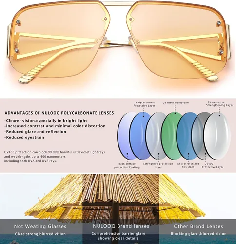 Vista 5 de NULOOQ Lentes de sol de aviador de moda para mujer, estilo retro de metal, sin marco, estilo de diseñador de lujo