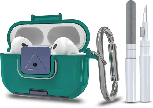 Vista 8 de Funda protectora para AirPods Pro de 2ª/1ª generación con clip de bloqueo seguro, a prueba de golpes, protección completa, diseño de soporte de Negro