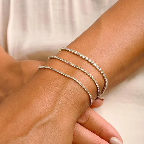 Vista 2 de Pulsera de oro para mujer, chapada en oro de 14 quilates, con cuentas de margaritas y perlas de tenis, joyería simple