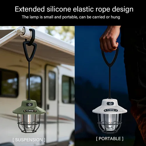 Vista 6 de Linterna de campamento de 1200 lúmenes, luz LED recargable con 4 modos de luz, linterna portátil USB al aire libre para campamento, senderismo