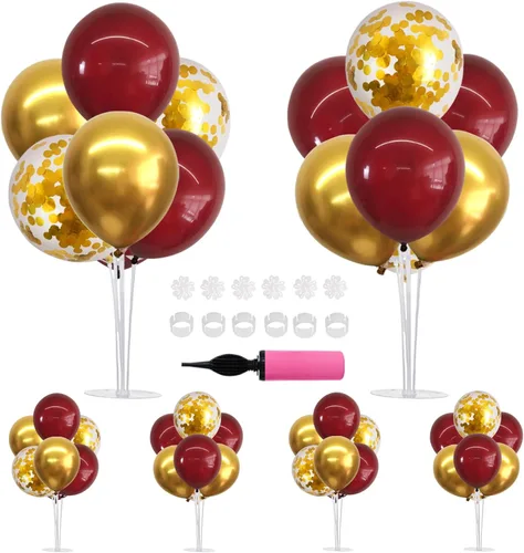 Vista 17 de TONIFUL Juego de 4 centros de mesa de globos con soporte para globos de color negro, azul y plateado