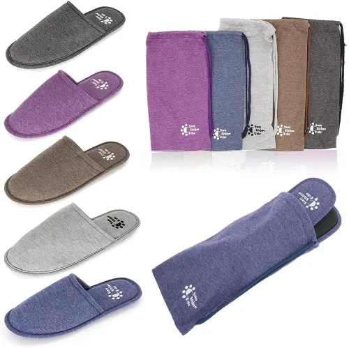 Vista 7 de Sunshine Code Pantuflas lavables de algodón de espuma viscoelástica con bolsa de viaje a juego para el hogar, hotel, spa, dormitorio