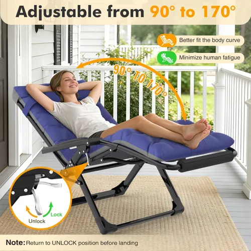 Vista 4 de Slendor Sillas de gravedad cero de gran tamaño XXL, silla reclinable Azul