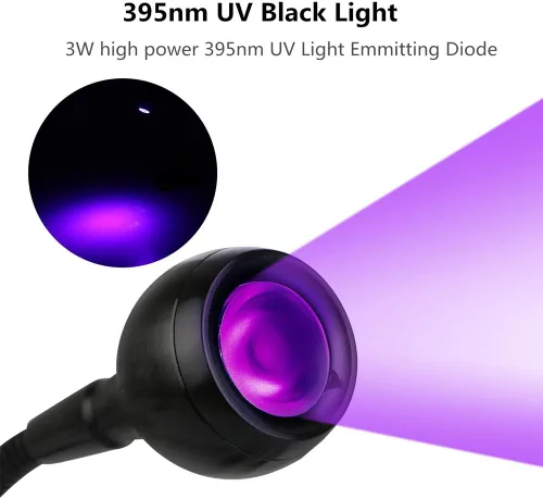 Vista 2 de Luz negra LED de 3 W, 395 NM, cuello de cisne flexible, luz negra UV para detección de satén, lámpara para póster de luz negra, fiesta de luz negra