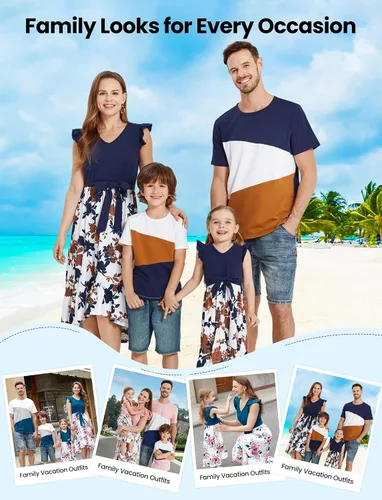 Vista 2 de PATPAT Conjuntos de verano a juego para la familia, vestidos y camisetas para mamá y yo, conjuntos de camisetas casuales para vacaciones