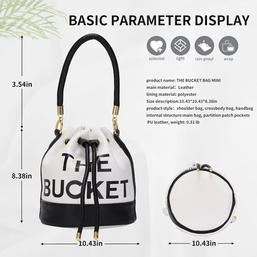 Vista 3 de JQAliMOVV The Bucket Bags para mujer, mini bolso de cuero con cierre de cordón cruzado