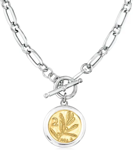 Vista 3 de Ross-Simons Italian Replica Bumblebee Lira Coin Necklace in 2-Tone Sterling Silver