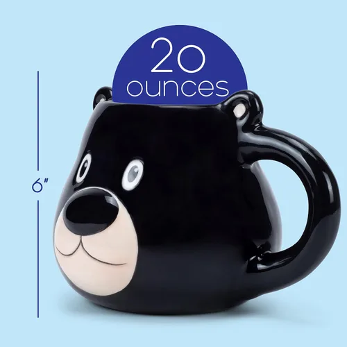 Vista 2 de ESNCHMG-BR - Taza de té de cerámica brillante con carácter de oso negro gordito de 20 onzas para tu bebida matutina favorita