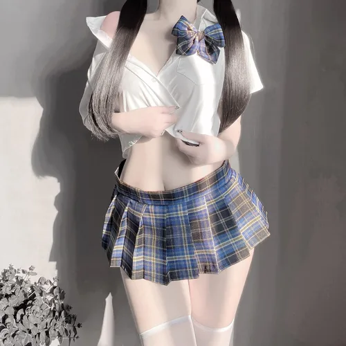 Vista 7 de LureZone Uniforme de colegiala japonesa sexy anime Cosplay ropa interior bikini con mini camisa y falda plisada