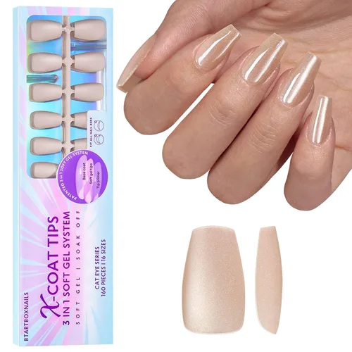 Vista 20 de BTArtboxnails XCOATTIPS - Punta francesa blanca a presión, cuadrado L, purpurina rosa Lamp-Curable 4-Week Wear, Salon Quality Value at Home