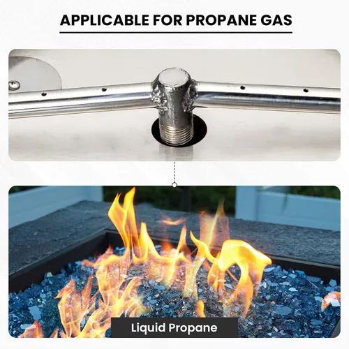 Vista 4 de Kit de sartén y anillo de acero inoxidable para quemador de hoguera, con encendido por chispa para fogatas de propano líquido, sartén de 18