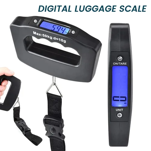 Vista 8 de Paquete de 3 básculas de equipaje, báscula de equipaje de 110.2 lbs110 libras con retroiluminación de pantalla LCD, correa de hebilla portátil