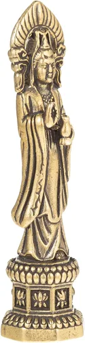 Vista 6 de FENGSHUI-CAISHEN Pequeña estatua de cobre Guan Yin, hecha a mano para meditar la decoración zen, pequeña figura de Quan Yin, Baby Kwan Yin