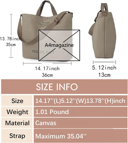 Vista 6 de Bolso de mano de lona grande para mujer, bolso de trabajo casual para hombro, bolso cruzado con asa superior, bolsos cruzados