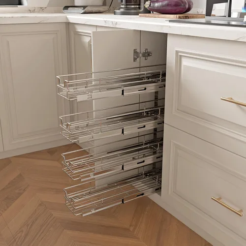 Vista 4 de Sikarou Organizador de Gabinete Extraíble Estrecho de 4 Niveles de 8" de Ancho x 21" de Profundidad, Soporte de Estante para Especias Deslizable