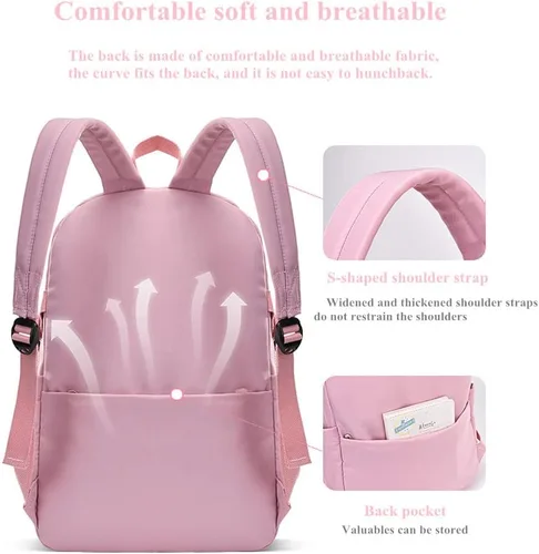 Vista 4 de Mochila para niños de color sólido para niñas, primaria, escuela secundaria, casual, ligera, bolsa de viaje para adolescentes, Púrpura, Estilo-b