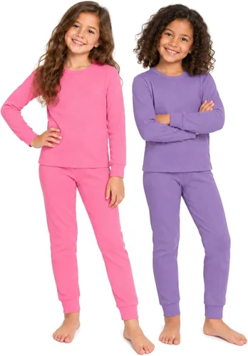 Vista 8 de Sweet & Sassy Conjunto de ropa interior térmica para niñas, 4 piezas de punto gofre, manga larga térmica y capa base larga (tallas 2T-16)
