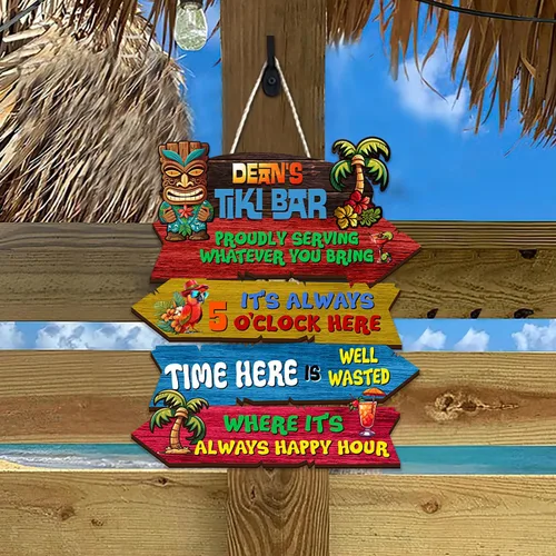Vista 7 de THUYPT Cartel personalizado con reglas Tiki para bar Tiki, decoración de madera Tiki con patrón Tiki Totem, decoración tropical para playa impresa