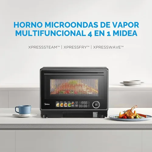 Vista 2 de Midea Horno de Microondas y Vapor 4 en 1 Multifuncional, Combo Freidora de Aire, Vaporera y Horno de Microondas, 32 Funciones Automáticas, Potencia
