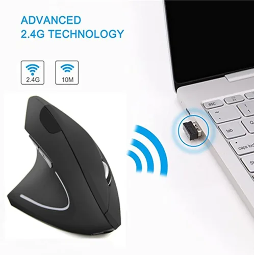 Vista 2 de Ratón para zurdos, ratones verticales ergonómicos inalámbricos recargables de 2.4 G con receptor USB, 6 botones y 3 DPI ajustables 80012001600