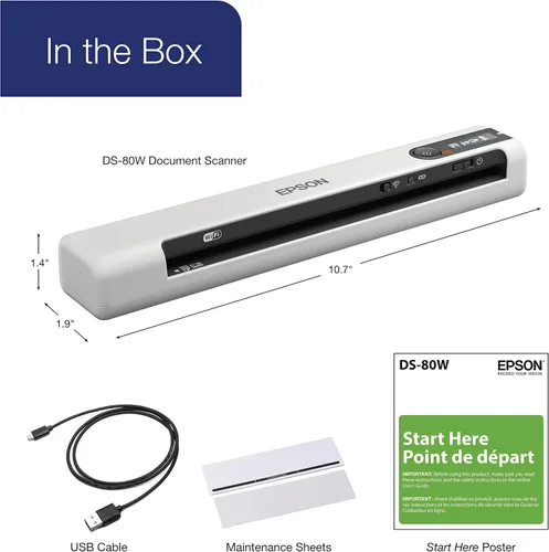 Vista 6 de Epson DS-80W Escáner portátil inalámbrico de documentos alimentado con hojas para PC y Mac