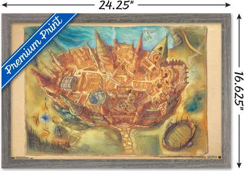 Vista 3 de Trends International The Wizarding World: Harry Potter - Póster de pared con mapa de Hogwarts, 14.725 x 22.375 pulgadas, versión enmarcada de madera