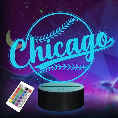 Vista 8 de Regalos de béisbol, luz nocturna de béisbol, lámpara de ilusión 3D para regalo de niños con 16 colores cambiantes, control remoto, iluminación