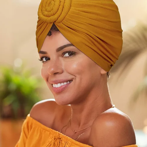 Vista 3 de SATINIOR 4 piezas con patrón africano preatado gorro turbante nudo gorro, gorro de diadema