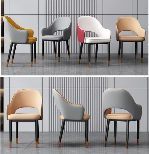 Vista 3 de Modern Dining Chair - Mid Back Lounge with Armrest and Metal Legs for Living Room or Home Office