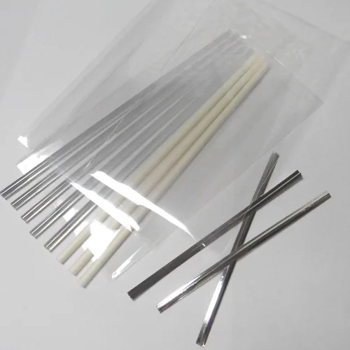 Vista 2 de 100 palitos de piruleta de 6 pulgadas + bolsas de 3 x 5 pulgadas + lazos plateados + 5 palitos transparentes gratis) para caramelos de piruleta Cake