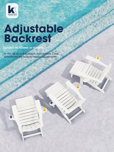 Vista 8 de KINGYES Silla Adirondack plegable ajustable con otomana y 2 portavasos, silla reclinable Adirondack de polietileno de alta densidad con reposapiés
