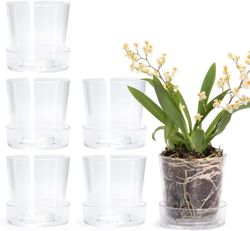 Vista 14 de Maceta Phoenix Vine de 3.5 pulgadas de acrílico transparente con bandeja, maceta para orquídeas con agujeros de drenaje, platillo profundo