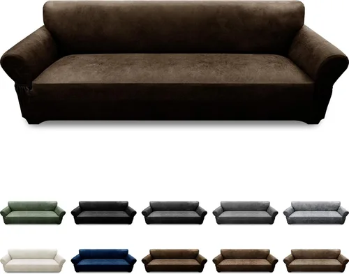 Vista 70 de Fundas para Sillón de 2 Piezas con Cojín en T, Fundas de Aspecto de Cuero para Sofá, Fundas para Sillas, Protector de Muebles Elástico, Funda