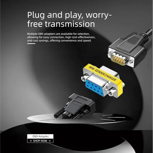 Vista 5 de Adaptador de módem nulo de conector db9, adaptador VGA serie de 9 pines RS232 db9 cambiador de género, para transferencia de datos de computadora
