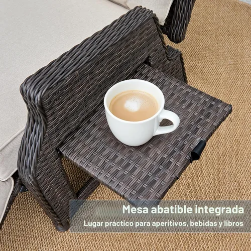 Vista 5 de Sillón reclinable para exteriores con respaldo ajustable y reposapiés, color beige