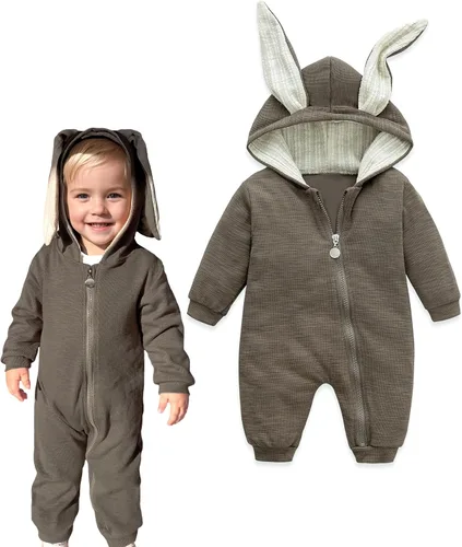 Vista 21 de Simplee Kids Enterizo con diseño de conejo de Pascua con capucha, para bebé, overol con cremallera y orejas largas