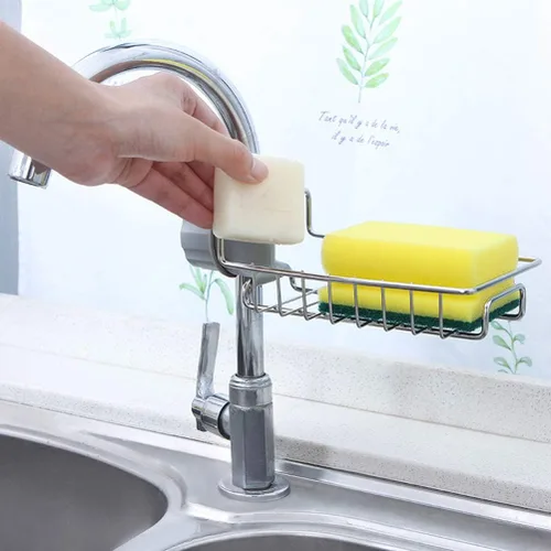 Vista 4 de Estante colgante para grifos de acero inoxidable, altura ajustable, flexible y giratorio, pequeño estante de drenaje para fregadero, adecuado