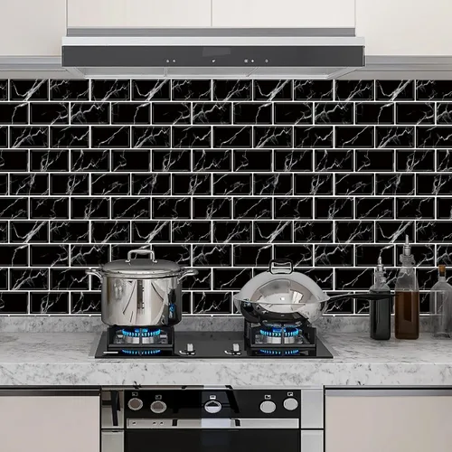 Vista 2 de URCOLOR 10 hojas de adhesivos para loseta en muro de cocina, azulejos autoadhesivos de 12 x 12 pulgadas estilo metro, para loseta en muro de cocina